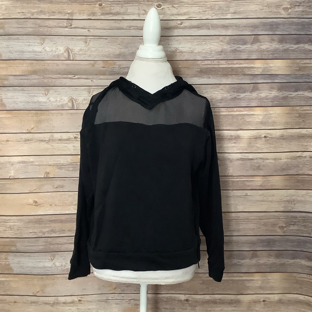 The Kooples Sport black mesh cropped sweatshirt with hood small